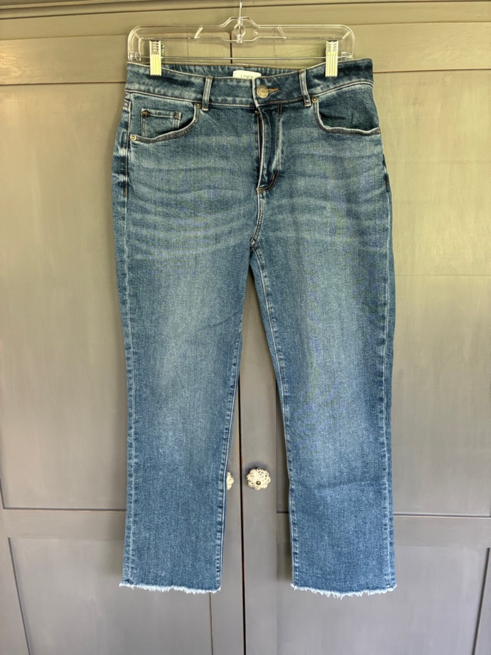 LOFT Blue Cropped Straight-Leg Jeans